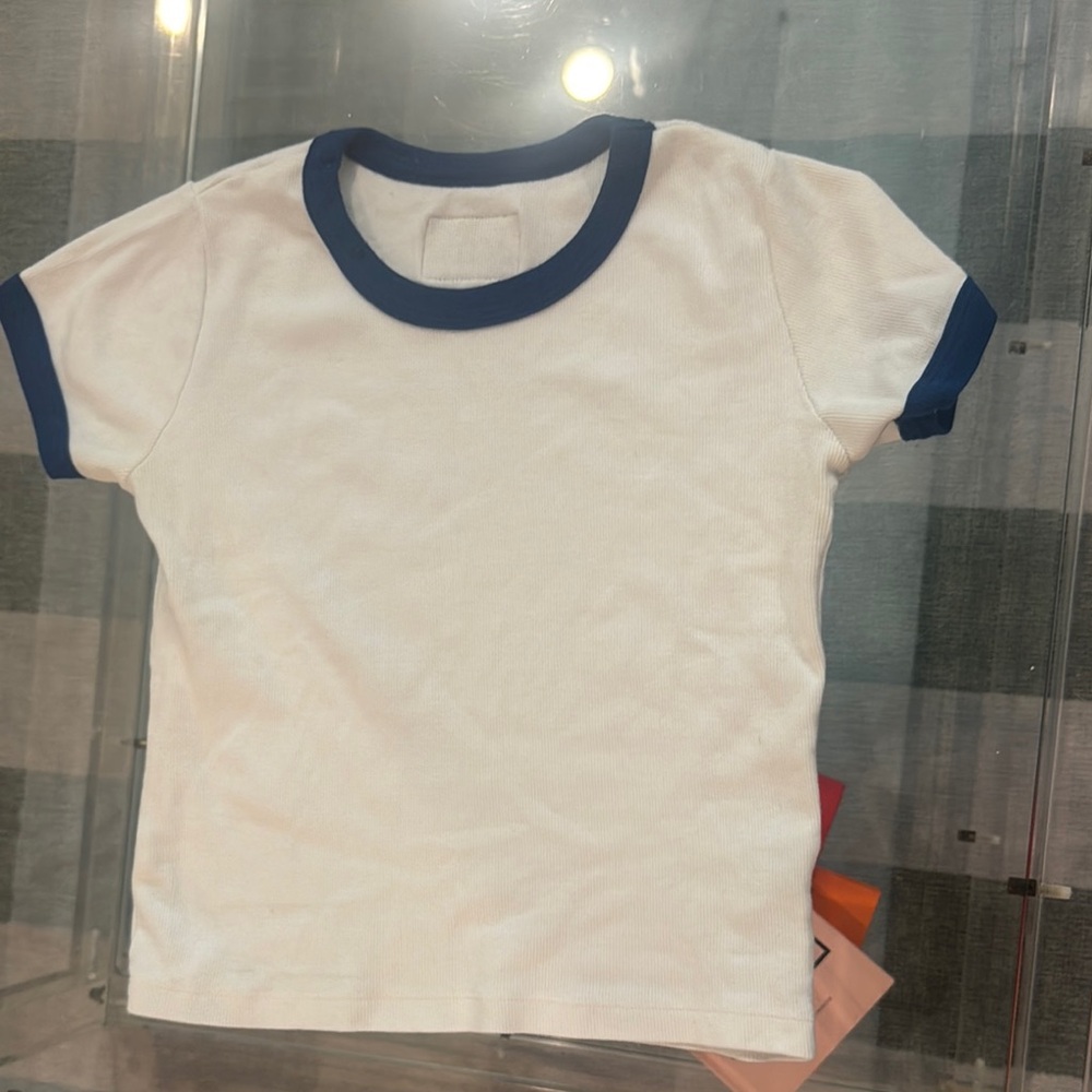 Daily Drills blue and white baby tee NEVER WORN!